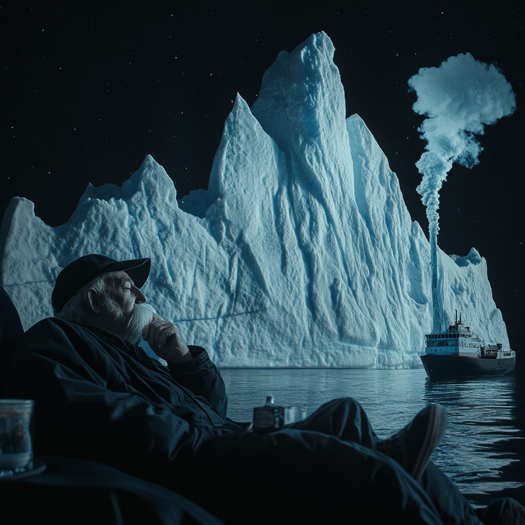 Szwed delektuje się szwedzkim snusem przed górą lodową w XVIII wieku.