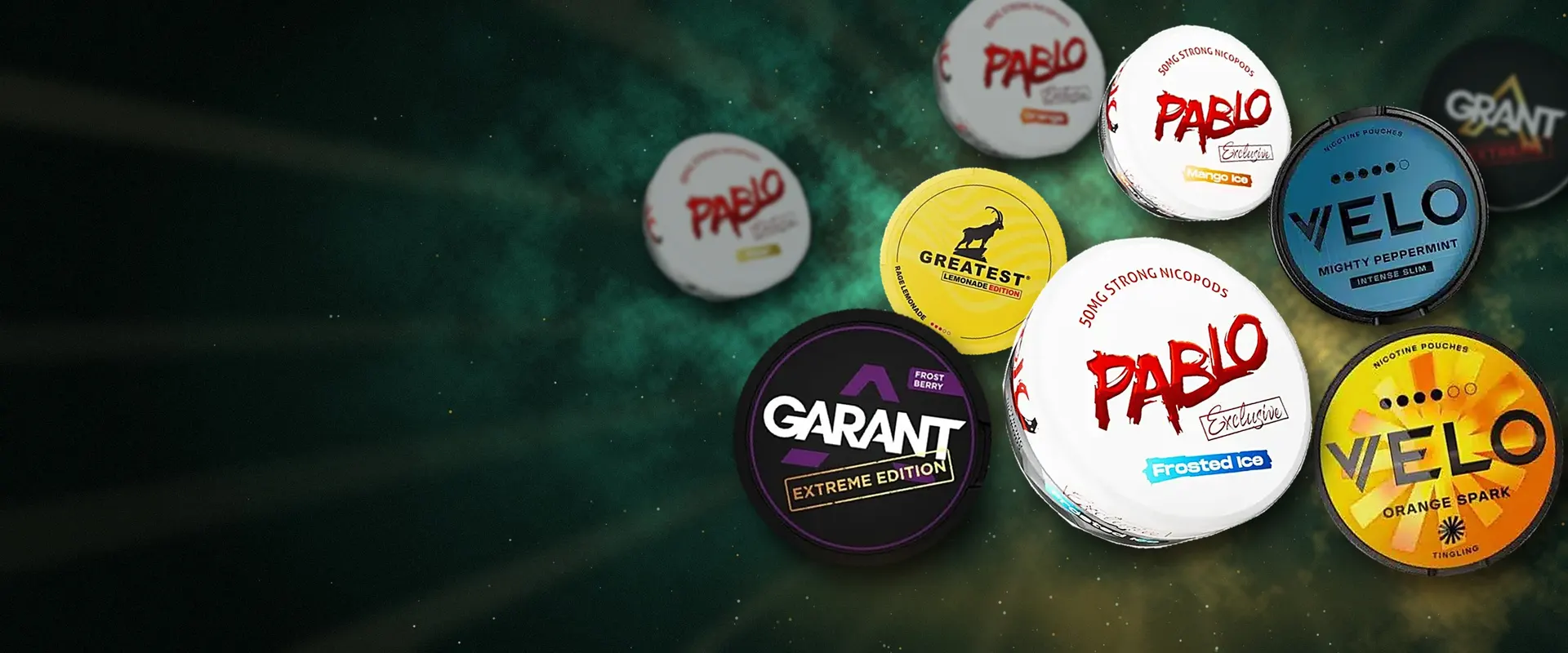 Nikotinbeutel-Dosen von PABLO, VELO, GARANT, GREATEST und GRANT